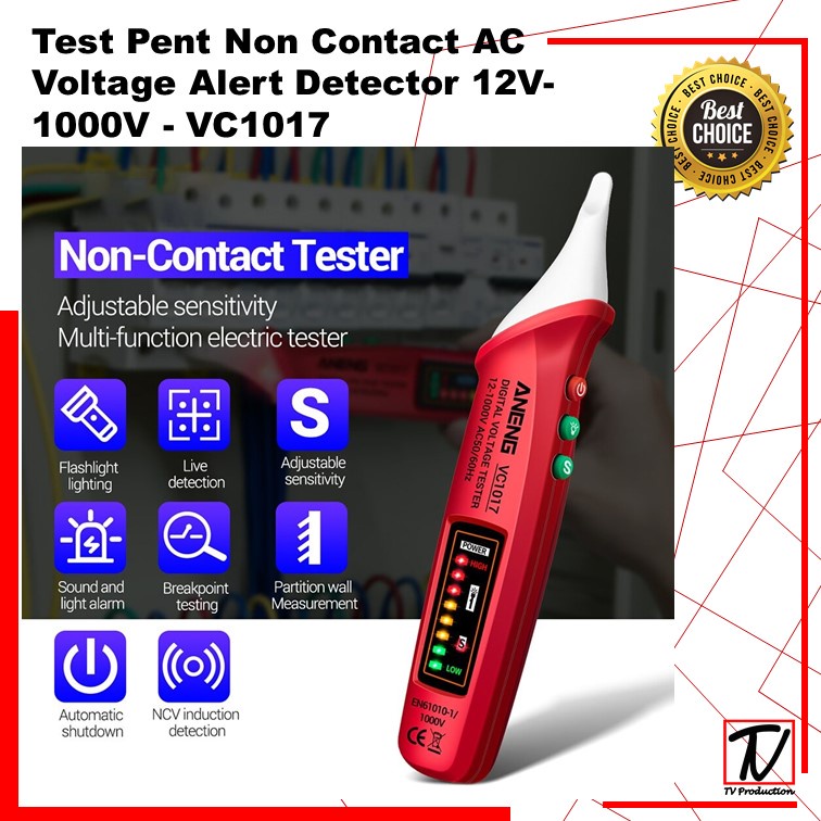 Test Pen Non Contact AC Voltage Alert Detector 12V-1000V - VC1017 Alat Penguji Tegangan Listrik COD