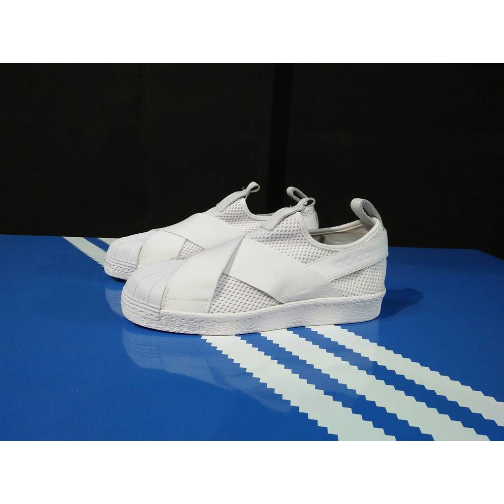 Sepatu Adidas ORIGINAL Superstar Slip-On Full White Texture Jaring