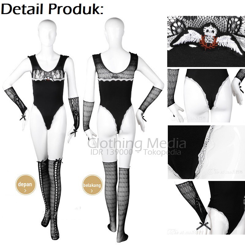 Bodystocking Set Leotard Manset Stocking Fishnet 3pcs Lingerie Renda