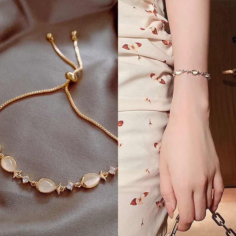 Gelang Opal Berlian Adjustable Gaya Korea Untuk Wanita