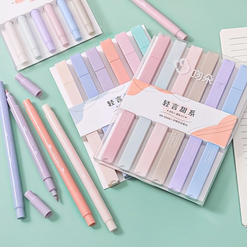 6pcs / set Spidol Highlighter Ujung Ganda Untuk Menggambar