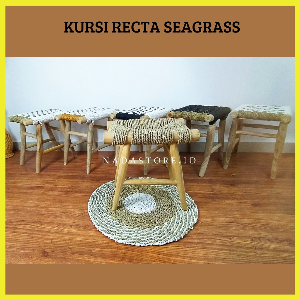 Recta Stool Seagrass / kursi / bangku Kotak Anyaman Enceng gondok / Stool Seagrass Rectangle Esthetic