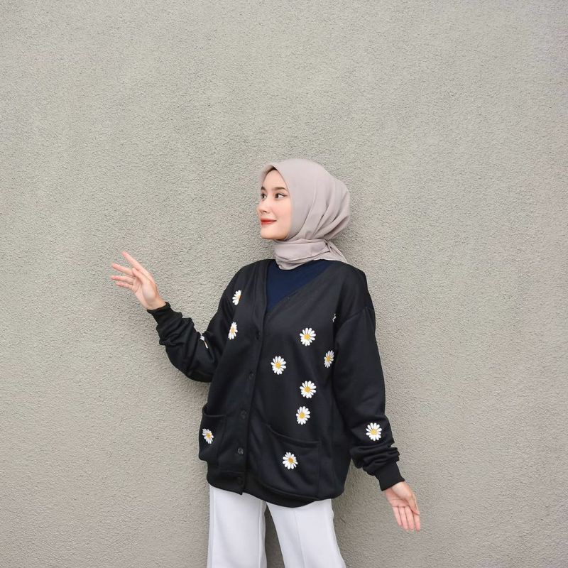 Sweater Wanita Little Daisy Flower Outer Wanita Model Kancing Terbaru Fleece Hot Item Best Seller-1