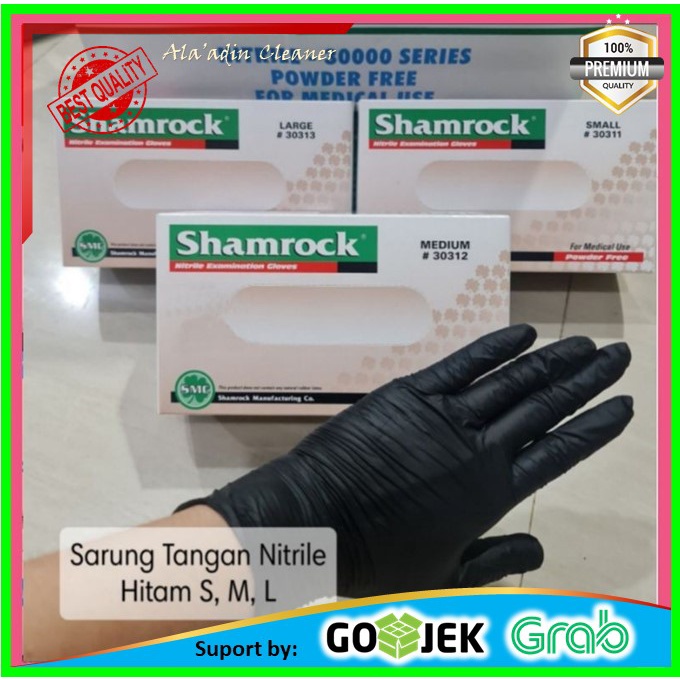 Promo Sarung Tangan Karet Nitrile Hitam Shamrock Ukuran S  M  L