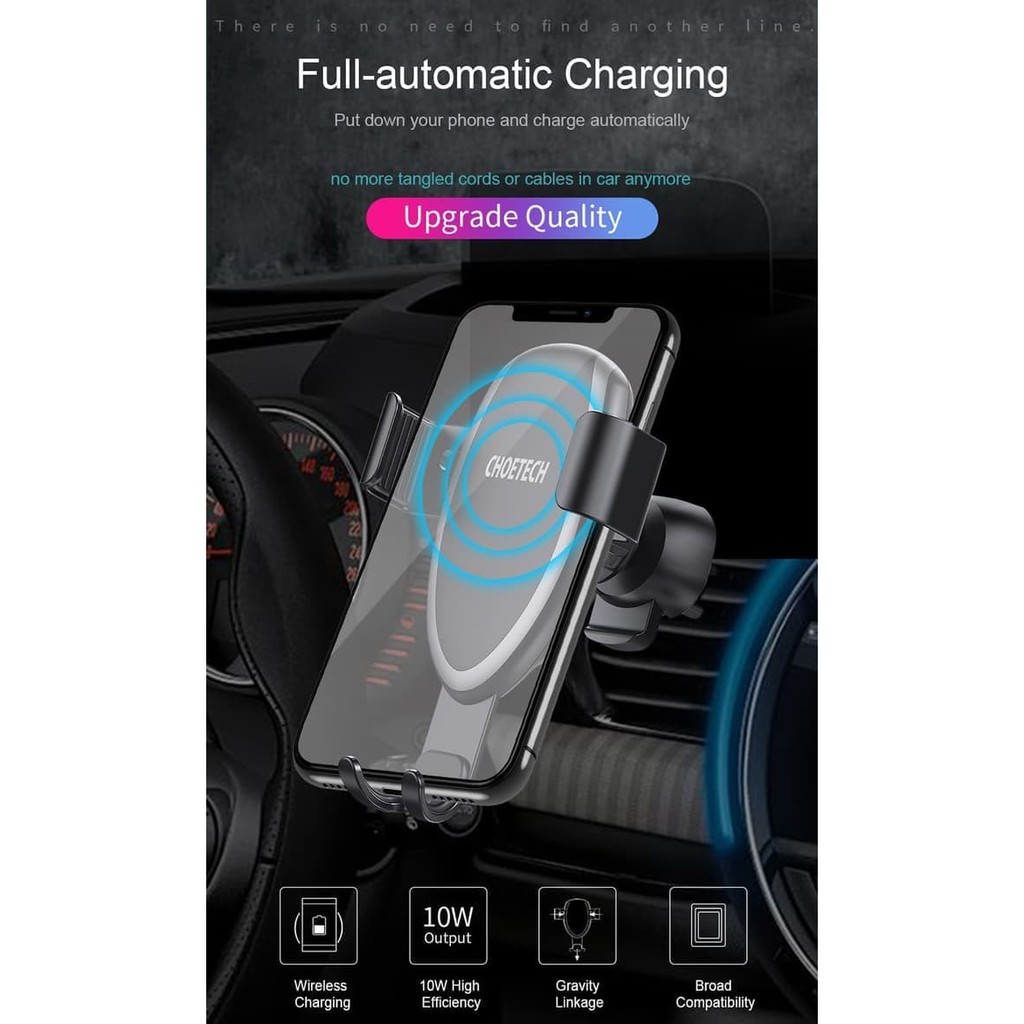 Car charger wireless Choetech 10w 1.8a fast charging with mount holder T536 S - Charger mobil T536-S