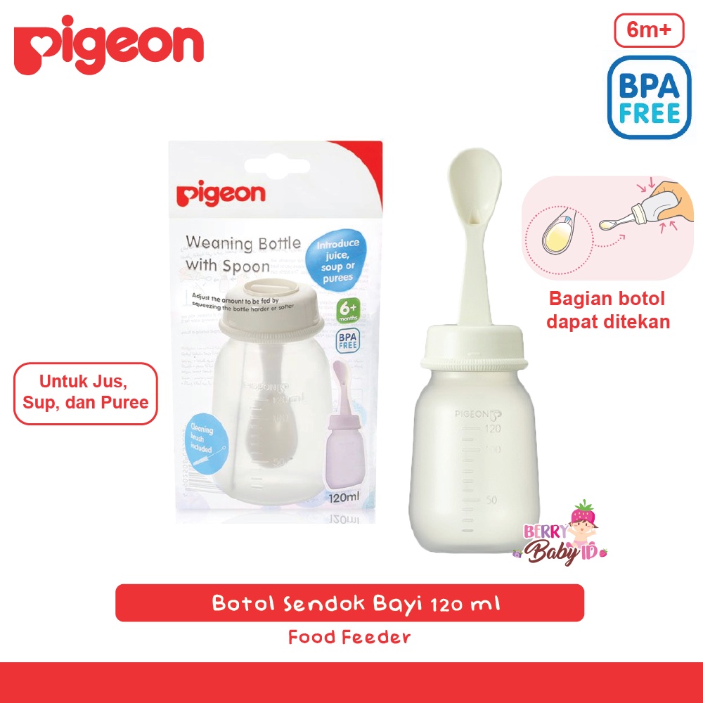 Pigeon Weaning Bottle Spoon Baby Food Feeder Botol Sendok Bayi BPA Free 6m+ 120ml 240ml Berry Mart