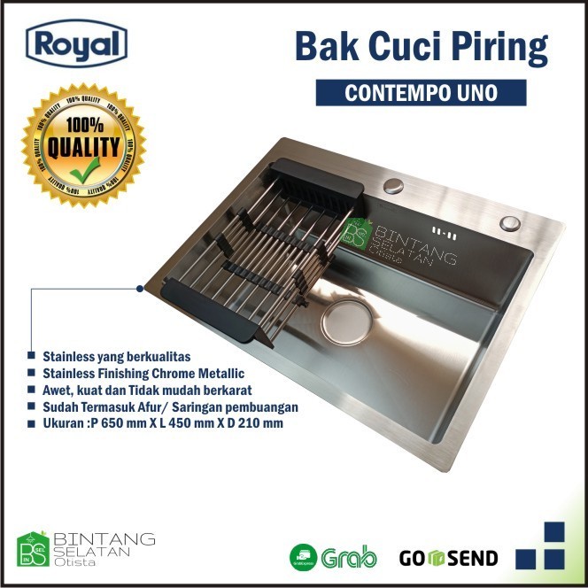 KITCHEN SINK ROYAL CONTEMPO UNO BAK CUCI PIRING STAINLESS STEEL 304