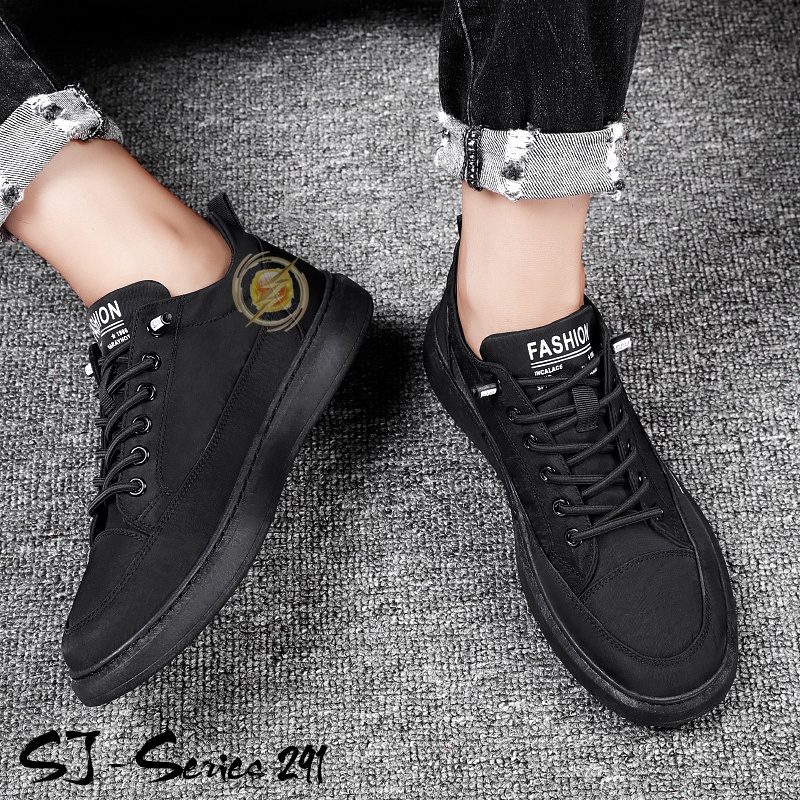 [NOOS] Sepatu Sneakers Pria Keren Polos Tali Elastis Series 2 Kualitas Import Premium -291 HITAM