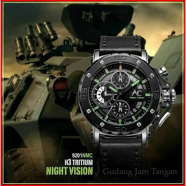 JAM TANGAN PRIA ALEXANDRE CHRISTIE AC 9201 NIGHT VISION SILVER BLACK ORIGINAL