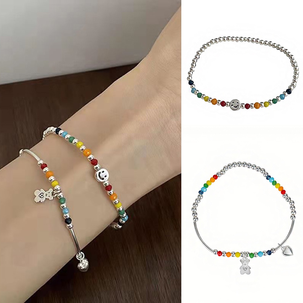 Gelang Persahabatan Desain Beruang Tersenyum Warna Pelangi