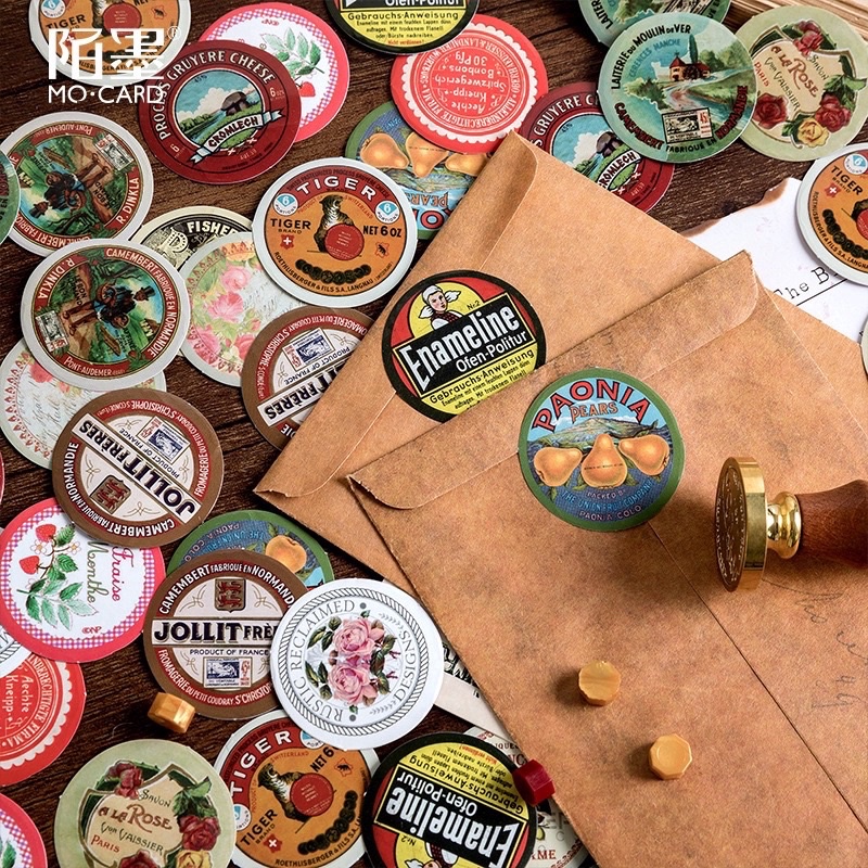 

45 Pcs Aesthetic Stamp Sticker Stiker Bulat Scrapbook Material