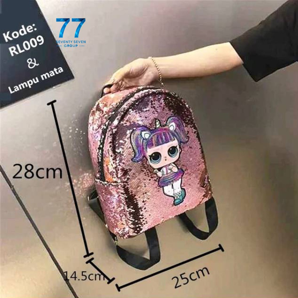  TAS  RANSEL SEQUIN LOL  GLITTER  LED NYALA UNICORN TK PAUD 