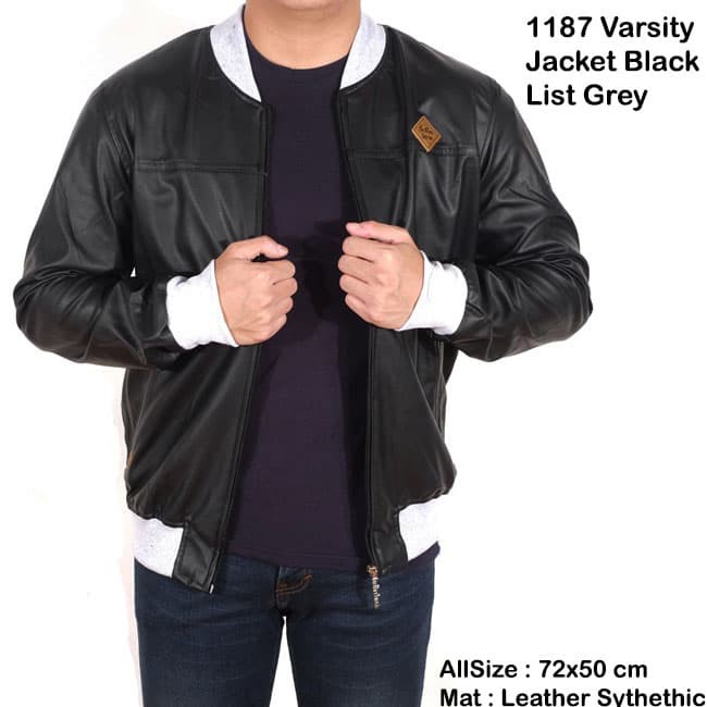 jaket kulit varsity kulit hitam / jaket varsity kulit pria / jaket