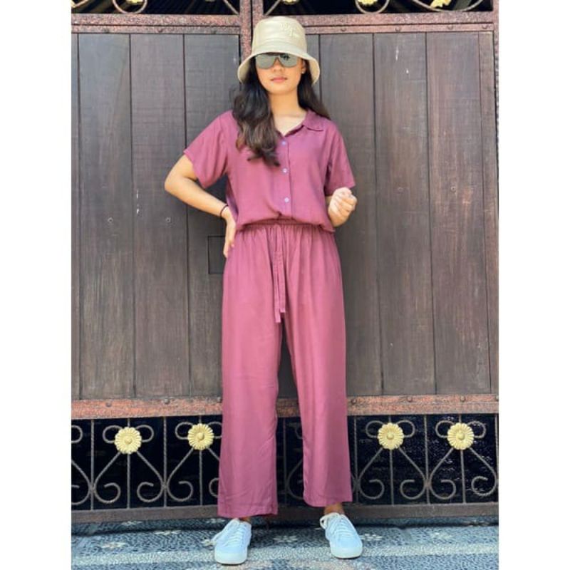 One Set Crop Wanita | One set Twil | Setelan kemeja wanita