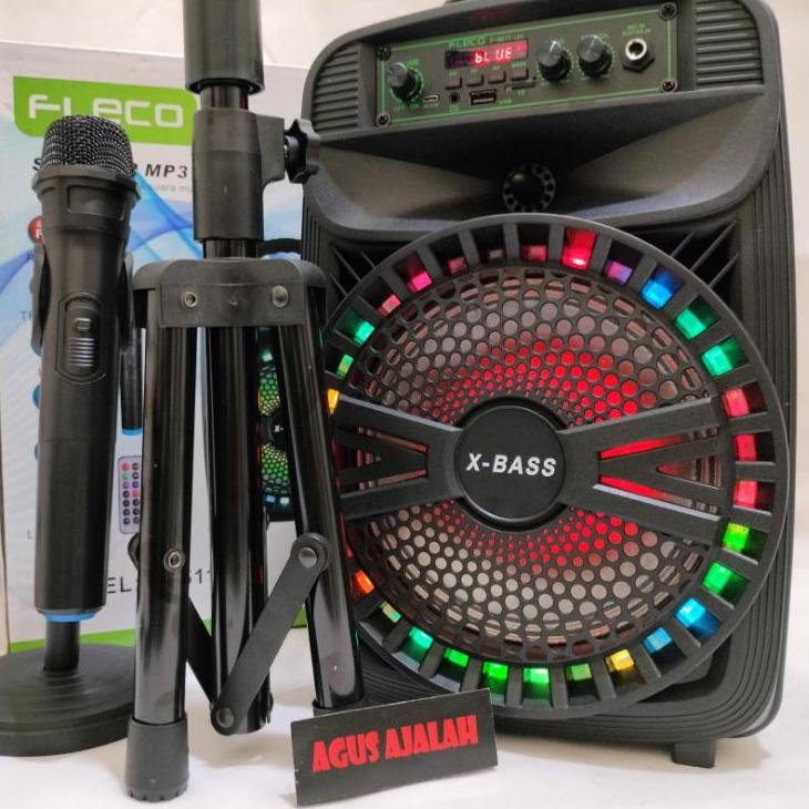 Harga Spesial speaker bluetooth karaoke 8,5 inch mic wireless x bass radio fm 5000watt LED xtra bass