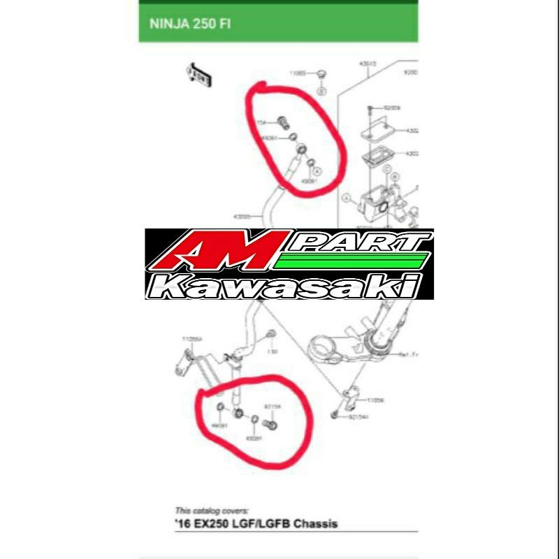 Baut bolt bold ring selang kabel tube slang rem depan Ninja 250 300 Fi 250fi 300fi Abs Original