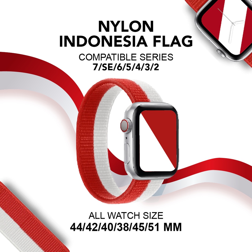 Strap untuk Apple watch IWO HW 38 40 41 42 44 45 49mm Tali Jam Tangan Strap Indonesian Flag Sport Band iwatch series 1 2 3 4 5 6 SE 7 8 9 ULTRA