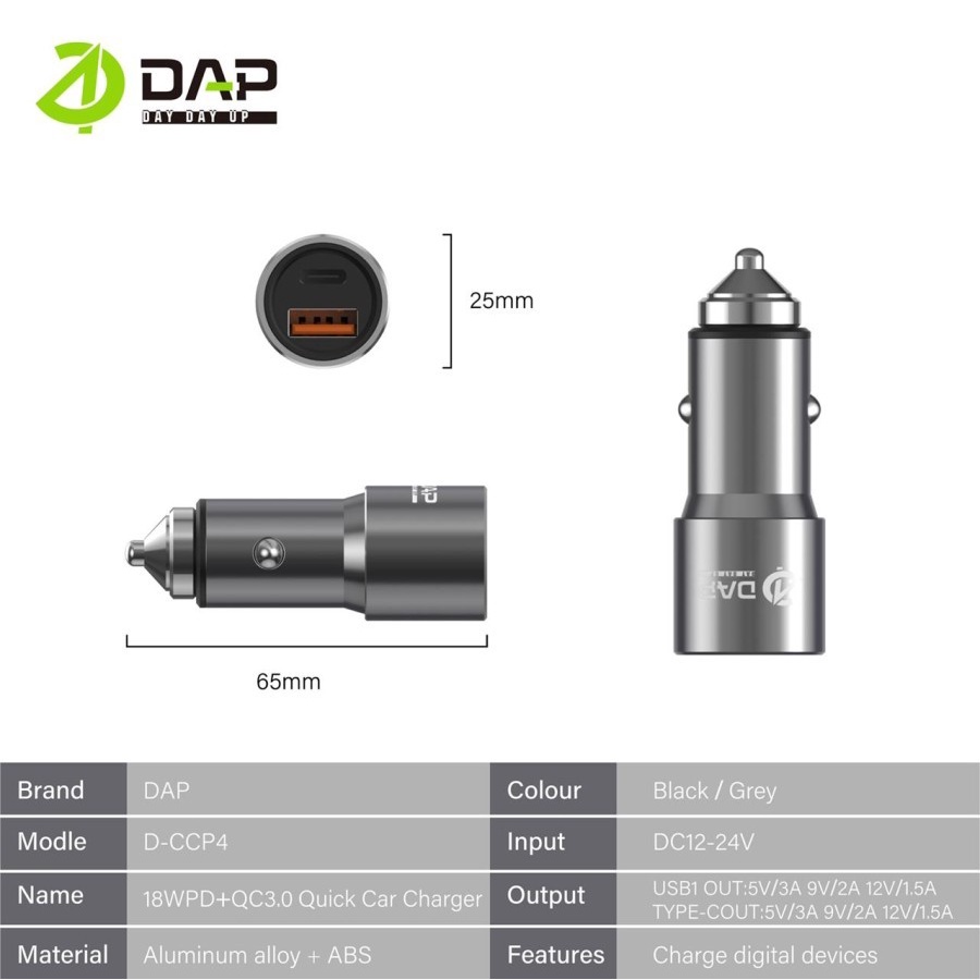 Car Charger D-CCP4 DAP Fast Charging Power Delivery + QC3.0 18W