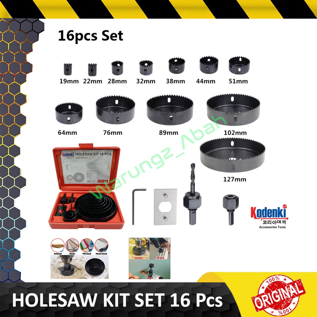 ALAT KEPALA MATA BOR GERGAJI LINGKARAN BULAT HOLESAW KIT SET 16 PCS PEMBOLONG PELUBANG KAYU PIPA PAR