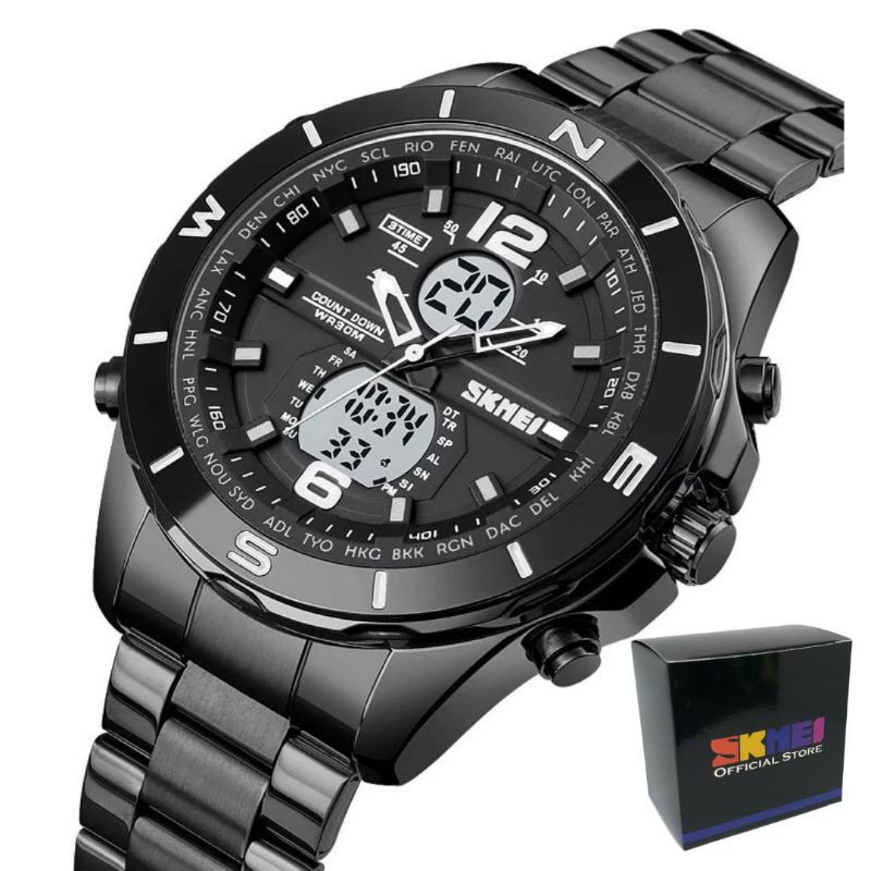 Jam tangan pria Skmei 1698 rantai Double time skmei 1698 original