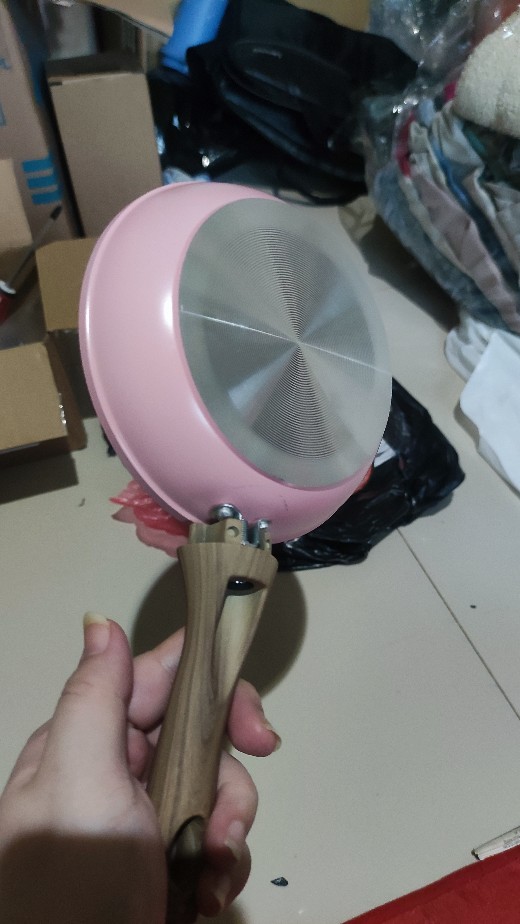 Cypruz Fp0691 14cm Pink Mini Fry Pan Gagang Kayu Marble Coating Penggorengan Panci Fry Wok Kuali