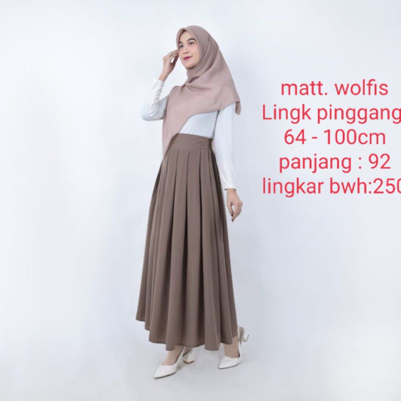 Rok panjang wanita bahan wolfis / rok rempel polos / rok kerja / rok kuliah-Milo panjang 92cm