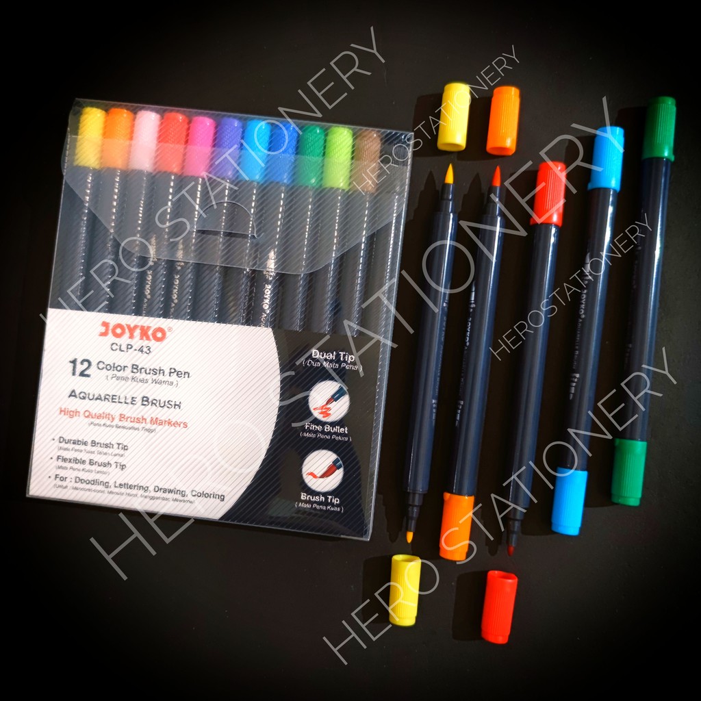 

PRODUK- PREMIUM PEN WARNA COLOR BRUSH PEN JOYKO AQUARELLE DUAL TIP SET 12 WARNA CLP-43 .