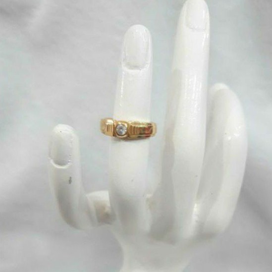 CP1299F305F cincin persegi emas kuning asli permata putih berat 4.300 kadar 22k no 9 d 1,5cm