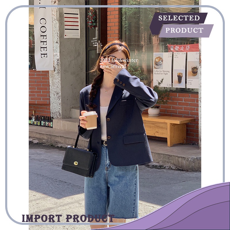 Blazer Wanita Tg Tdalamggi Sensor Solid Warna  Shoulder Pad Panjang   Wanita Dalam    New Lepas Thda