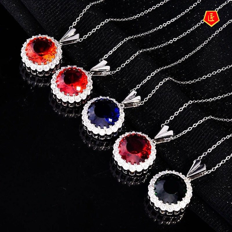 [Ready Stock]Colored Gems Pendant European and American Luxury Emerald Zircon Necklace for Women