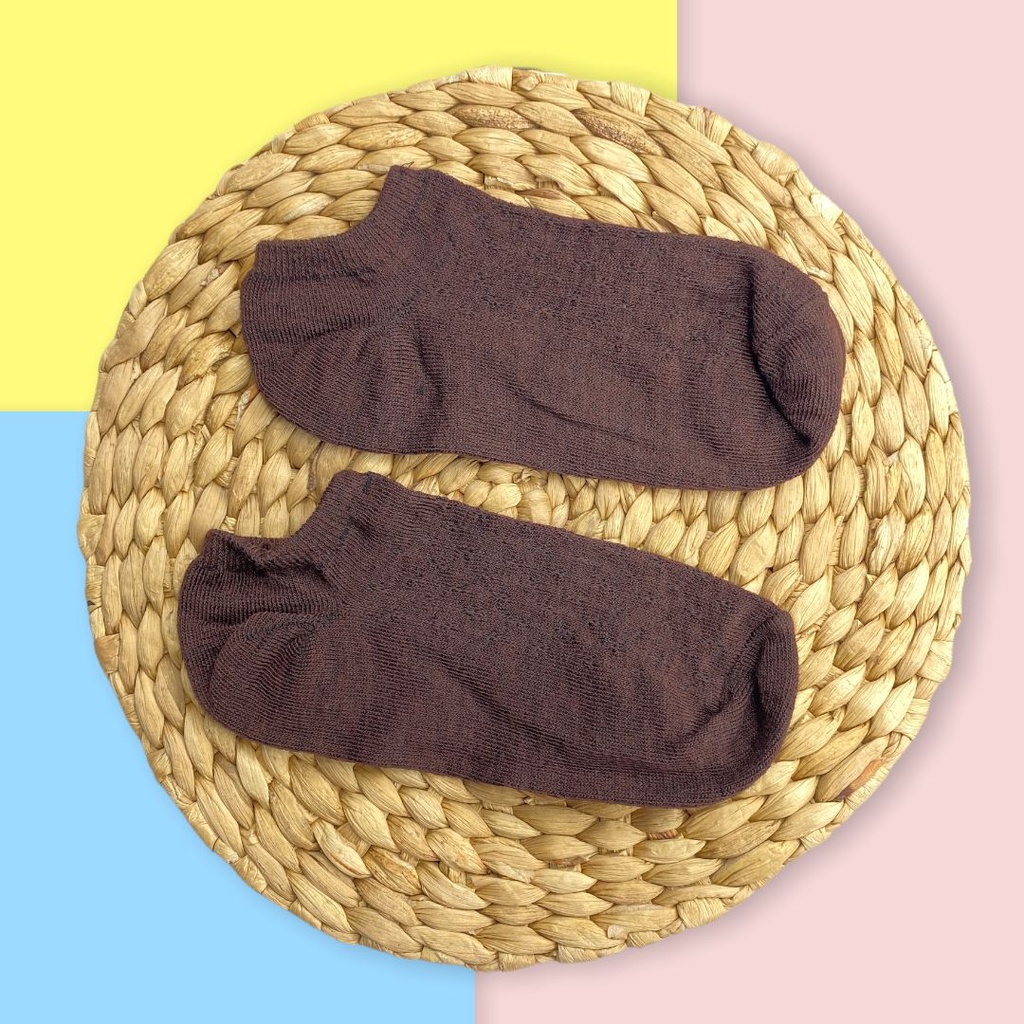 HC Kaos Kaki Ankle Polos Wanita KaosKaki Pendek Korea Murah Short Socks Kaos Kaki Motif Love Garis Murah-FLAT COKLAT