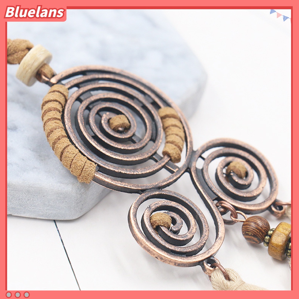 Bluelans Kalung Rantai Panjang Dengan Liontin Spiral Rumbai Gaya Bohemian Untuk Hadiah