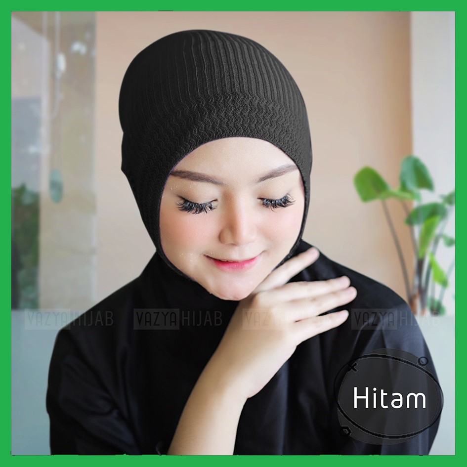 ✅ Ciput Anti Budeg Bahan Rajut PE / Dalaman Hijab / Inner Kerudung Anbud Motif Salur Zigzag Hitam