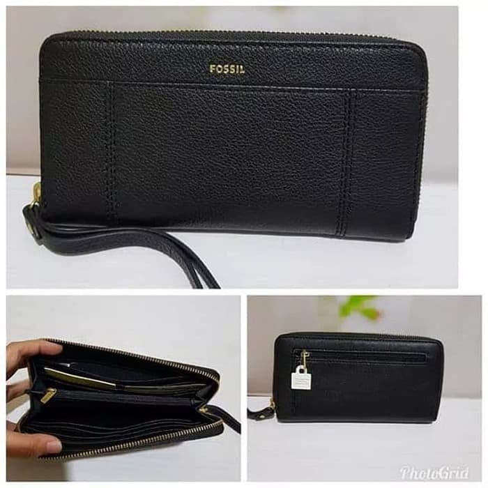 dompet Fossil Jori Zip Clutch Black Long Wallet original