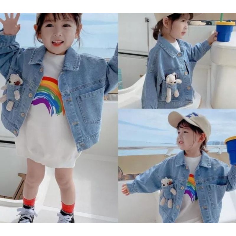 JAKET JEANS ANAK PEREMPUAN LENGAN PANJANG/JAKET BONEKA ANAK