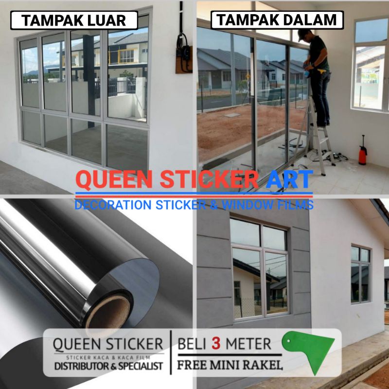 Stiker Kaca Film Jendela Rumah Sparta One Way Cermin Black Silver Bahan Meteran