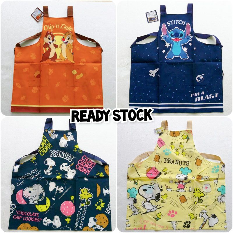 Apron Celemek Masak Dewasa Model Ikat Disney Karakter Stitch, Chip And Dale, Snoopy