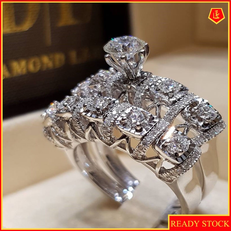 [Ready Stock]Luxury Creative Hollow Diamond Ring Set