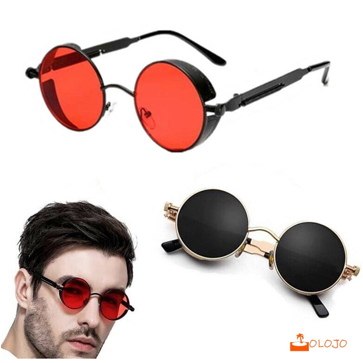 OLOJO Kacamata Hitam Vintage Sunglass Terpolarisasi Steampunk Putaran Kacamata