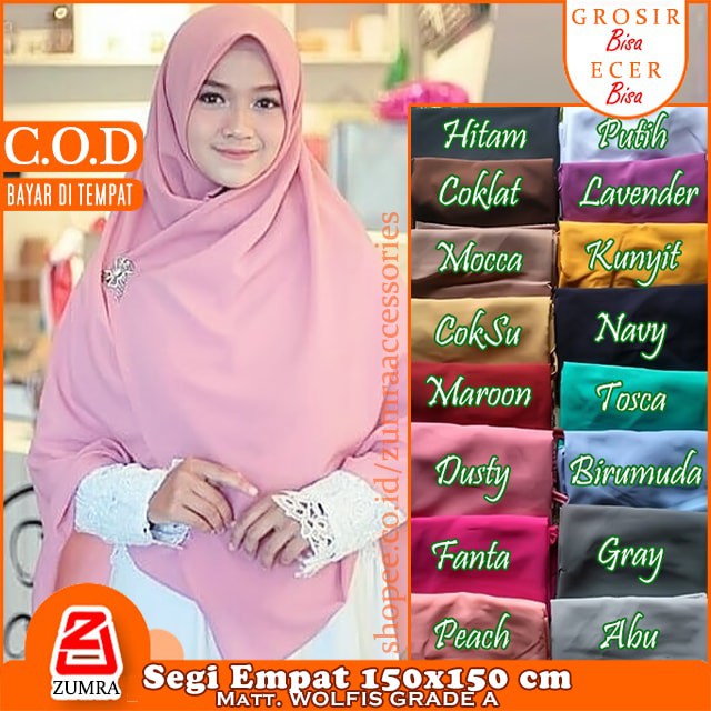 PROMO!!! Jilbab Syari Jumbo Segiempat Woolpeach Square Wolfis 150 x 150 cm by zumra