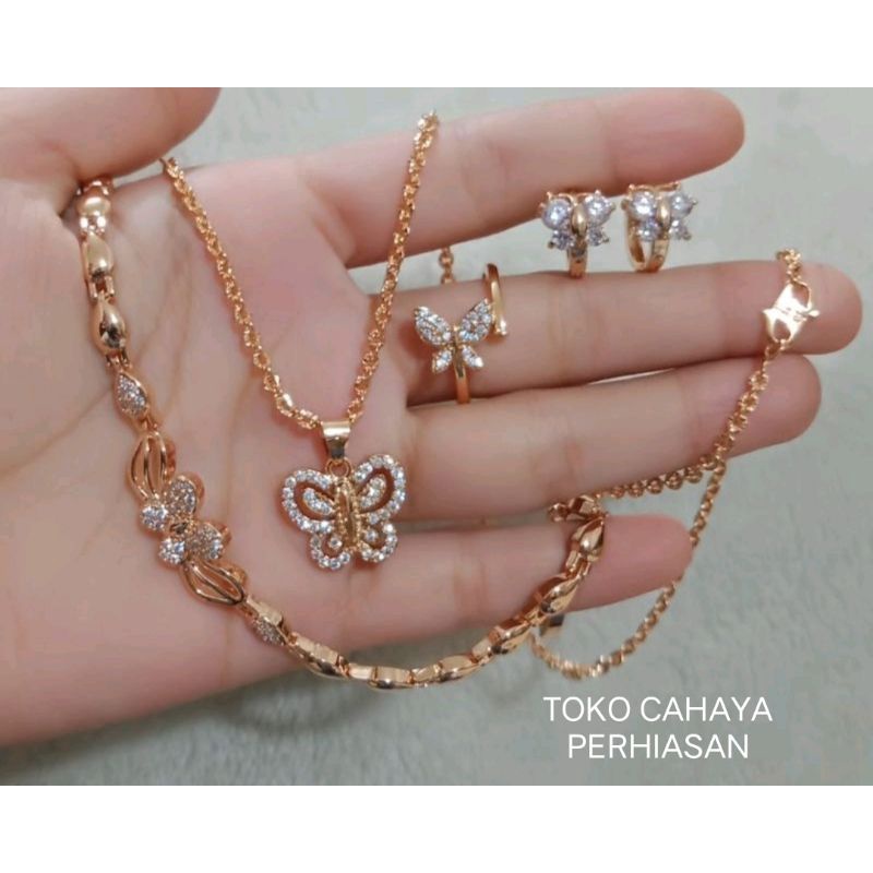 1 set perhiasan wanita kupu2_1,perhiasan wanita harga terjangkau,perhisan wanita xuping murah
