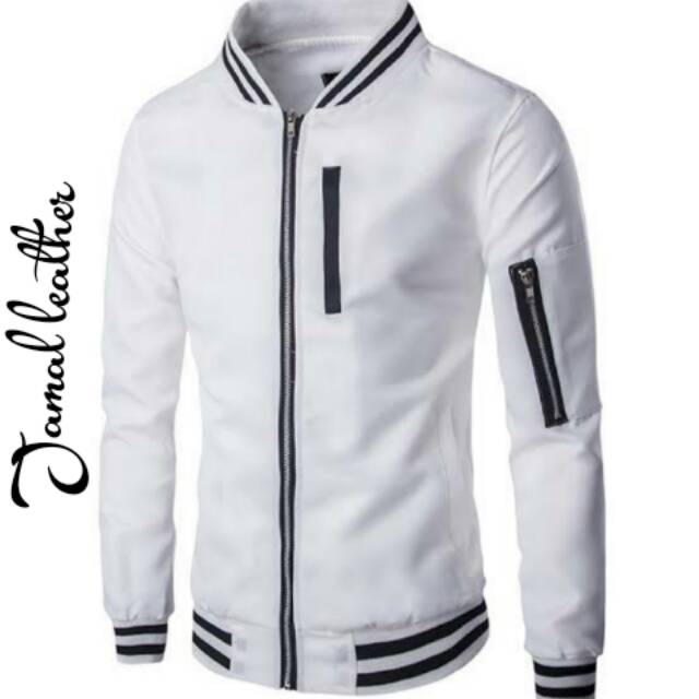 Jaket semi kulit pria putih