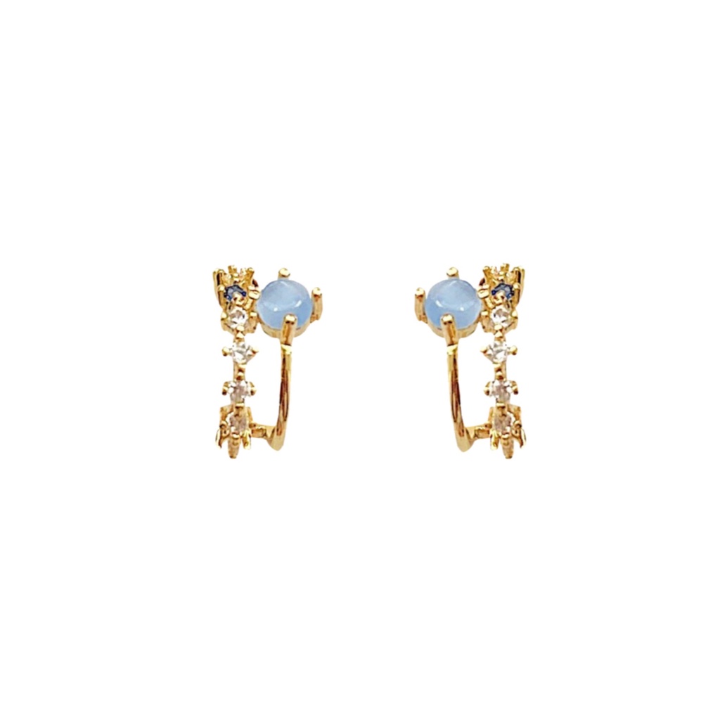 Anting Desain Bintang Bahan Zirkon Opal Warna Biru Gaya Korea Untuk Perempuan