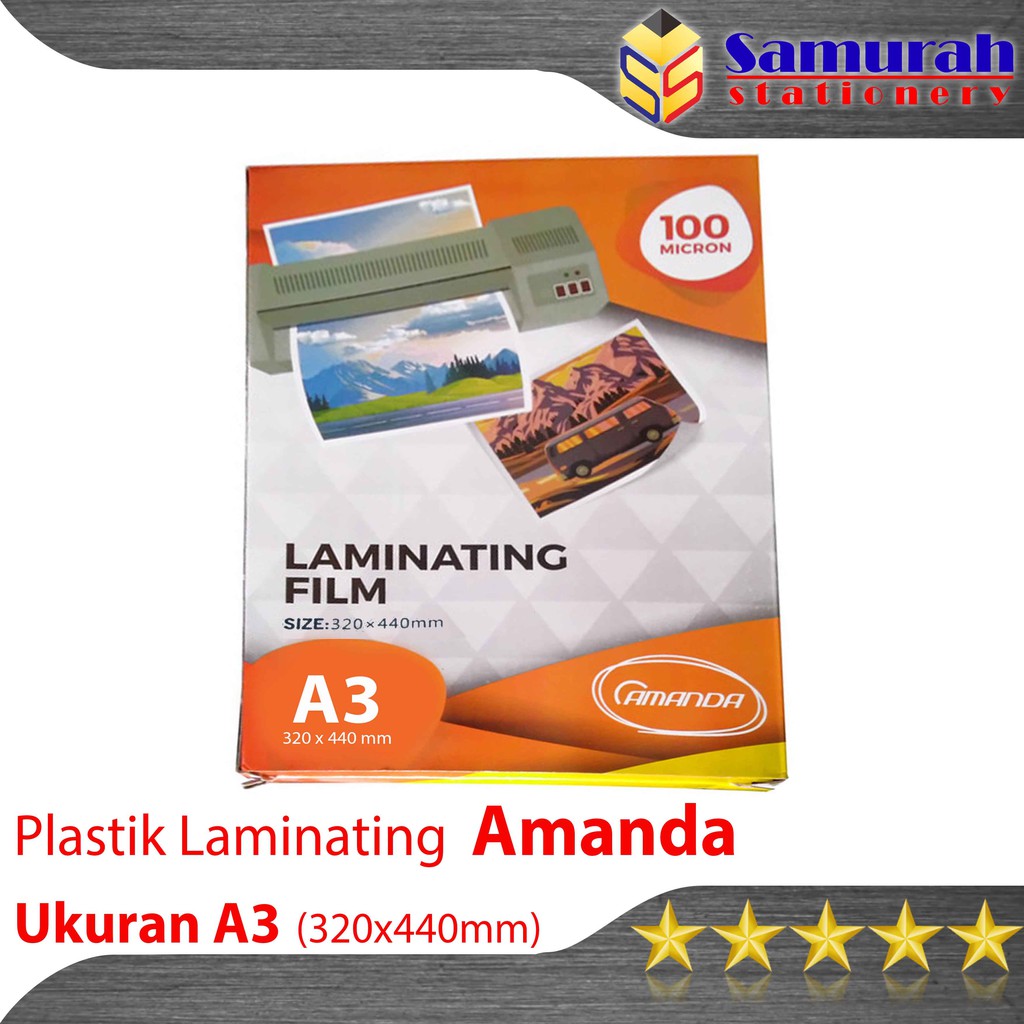 

Plastik Laminating Film A3 Amanda 100 Micron - isi 100 lembar 320 x 440 mm / Per Pak