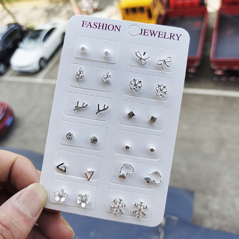 ★ODS★ 12 Pasang FA82 Anting Tindik  kekinian Tusuk Set Korea Fashion Stud Earrings Gaya Korea