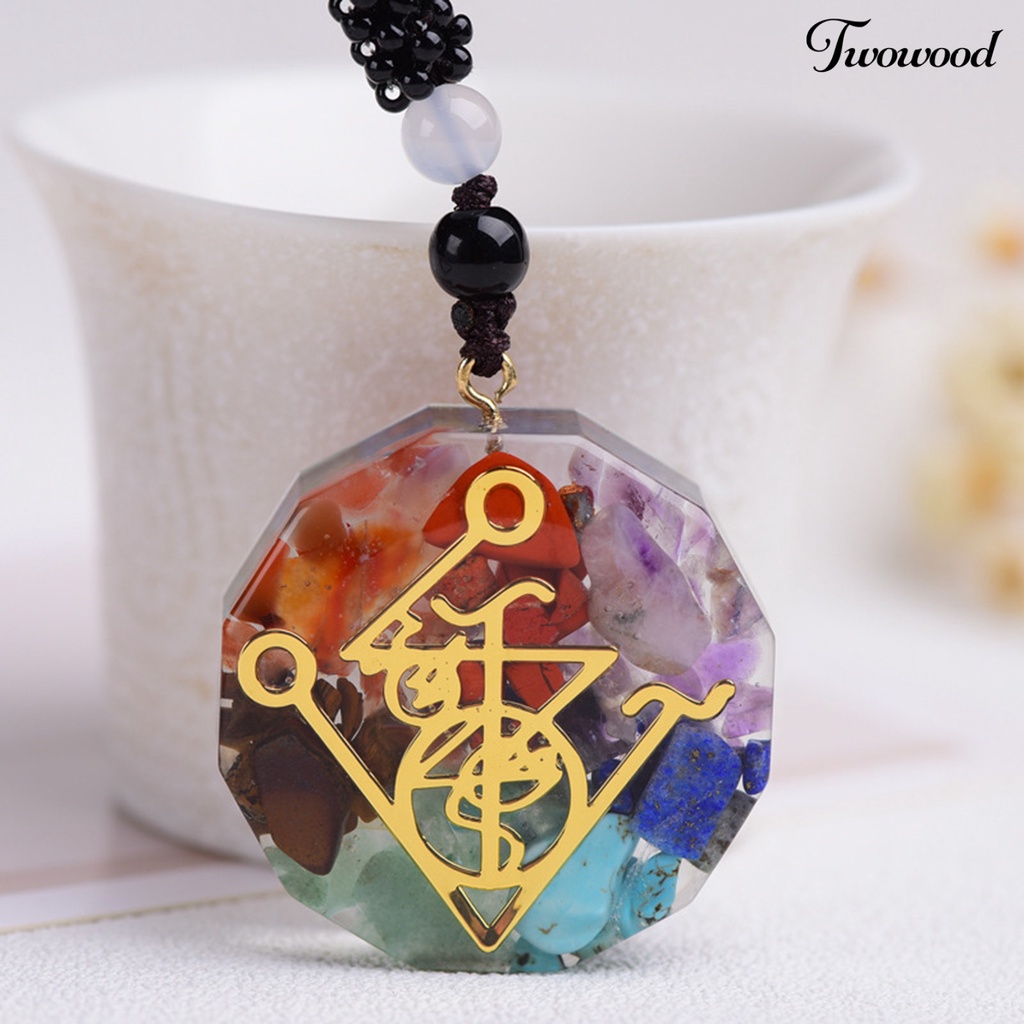 Twowood 7 Chakras Print Drop Necklace Faux Crystal Women Men Adjustable Cord Energy Necklace Fashion Jewelry