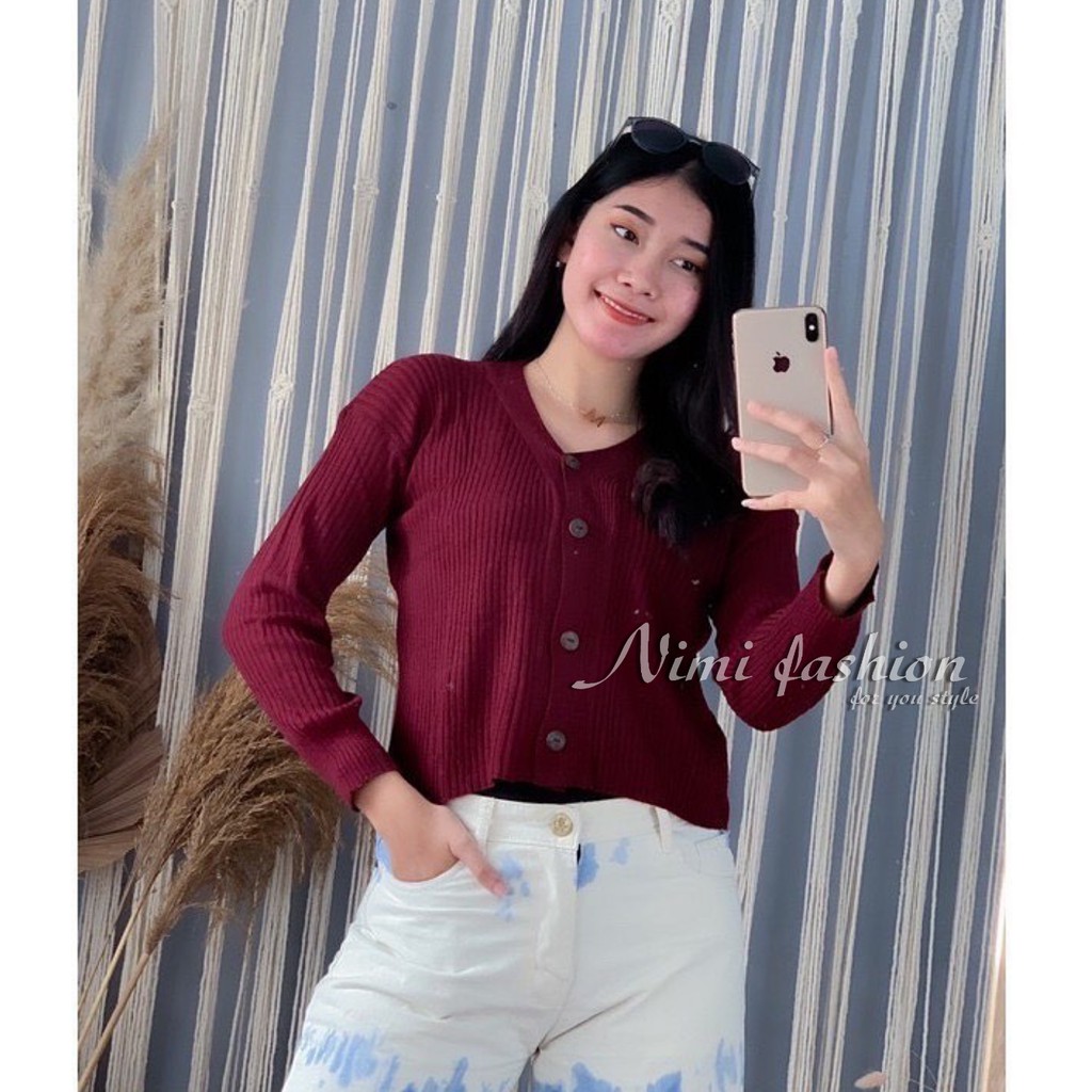 Nimi Cardy Crop Button | Cardigan Rajut Atasan Wanita | Knit Wear | Cardy Selebgram Cardigan Wanita