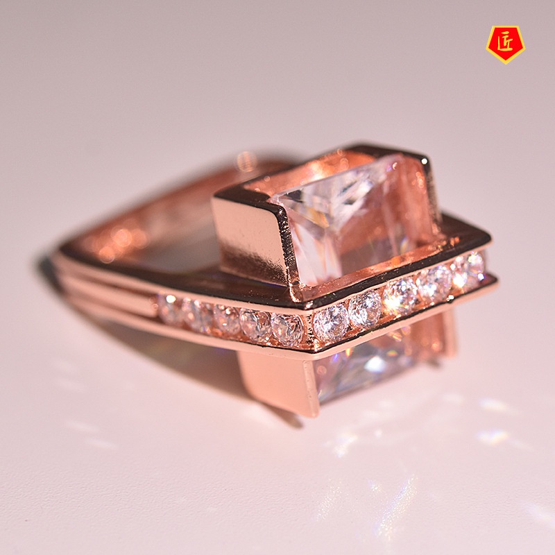 [Ready Stock]Fashion Personality 14K Rose Gold Micro Inlaid with Diamond Ring