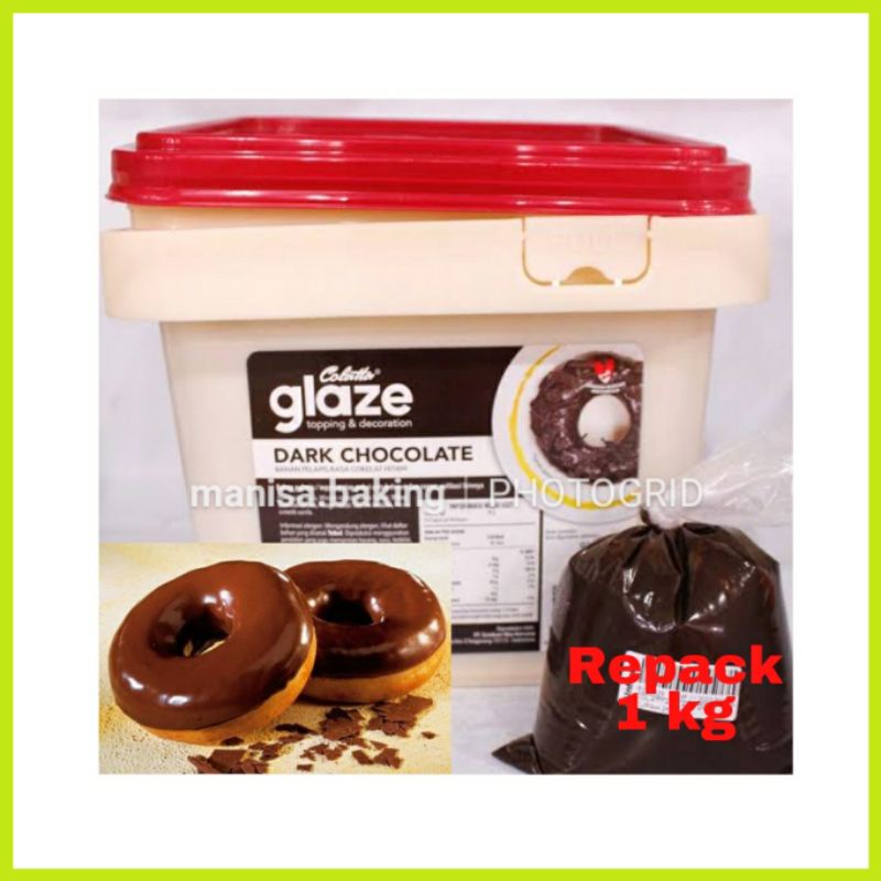 

COLATTA GLAZE DARK CHOCOLATE 1 KG ORIGINAL KEMASAN REPACK TOPPING DONAT TOPPING LUMER