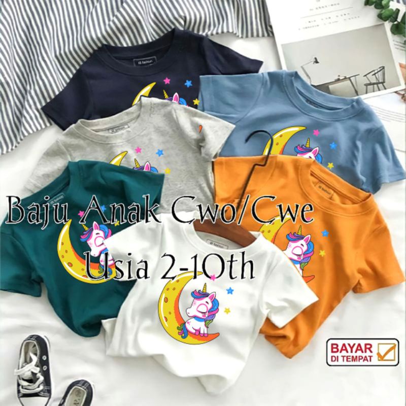 Kaos Anak Perempuan Umur 2 Sampai 10 tahun Unicorn Bulan T shirt Anak Cewek Baju Oblong Anak